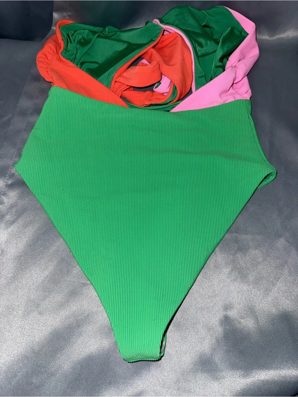 Beach Riot Ribbed Colorblock One-Piece in Green, Pink & Orange - Picture 6 of 7